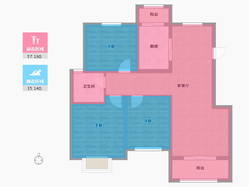 辽宁省-鞍山市-颐和城2.5期观山-81.83-户型库-动静分区