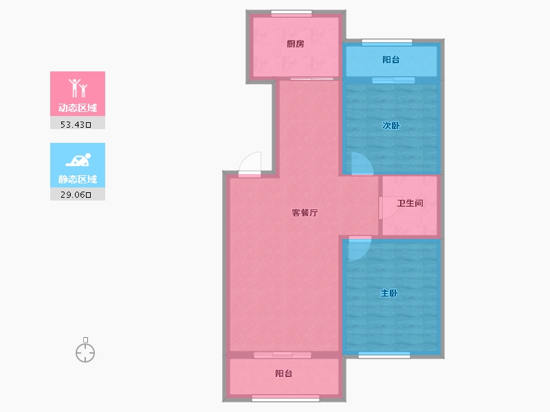 辽宁省-鞍山市-颐和城2.5期观山-73.69-户型库-动静分区