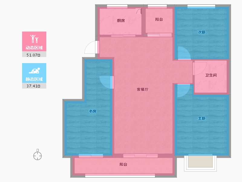 辽宁省-鞍山市-颐和城2.5期观山-78.56-户型库-动静分区