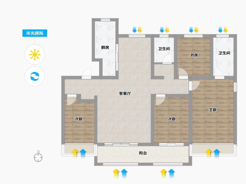 山东省-东营市-紫薇花园-115.00-户型库-采光通风