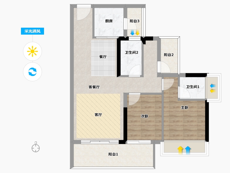 广东省-惠州市-龙湾天宸-72.68-户型库-采光通风