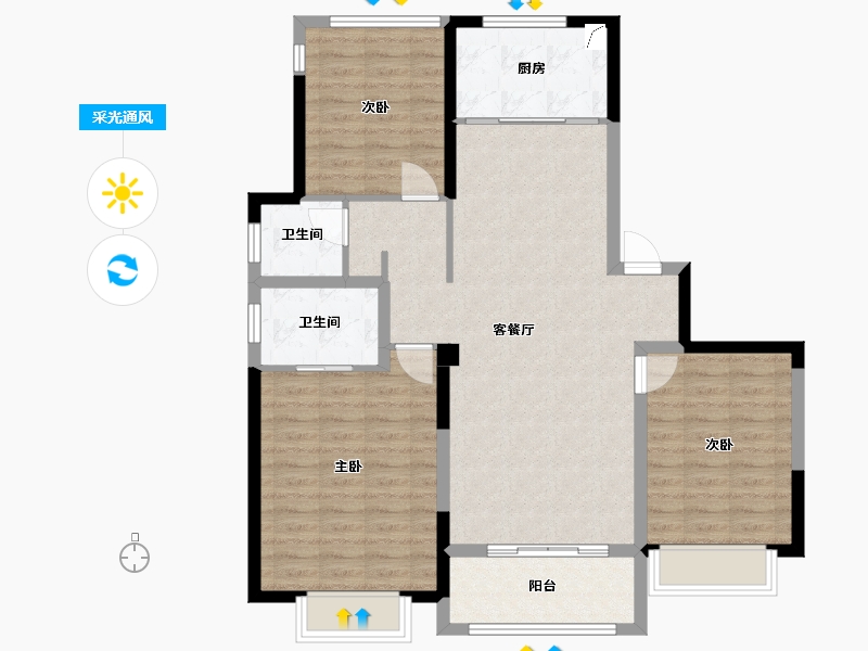 江苏省-泰州市-海棠府-100.00-户型库-采光通风