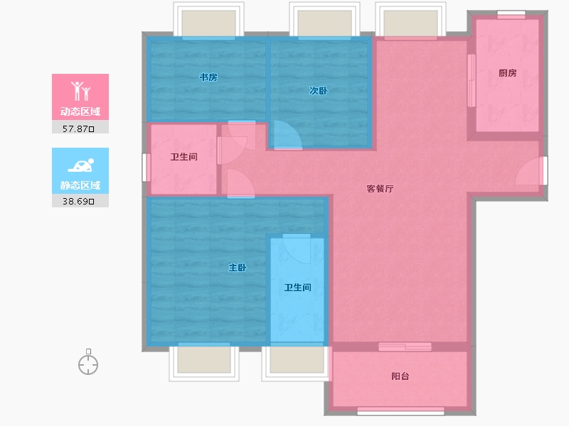 湖北省-荆门市-汉龙一号-92.97-户型库-动静分区