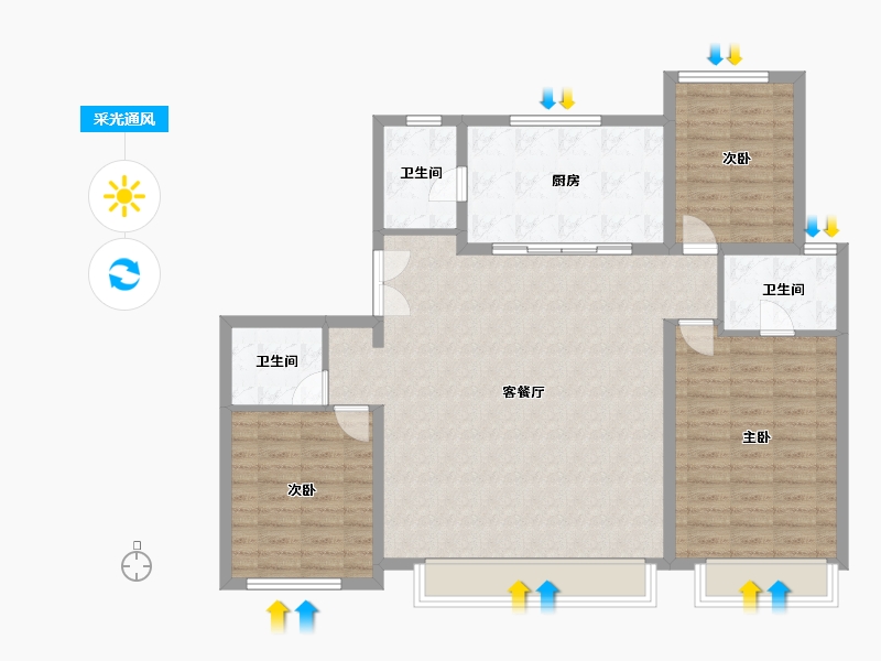 河北省-唐山市-万科观澜-114.23-户型库-采光通风