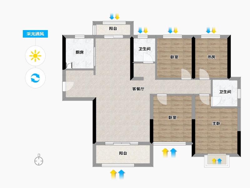 湖南省-长沙市-中建嘉和城凤凰台-106.44-户型库-采光通风