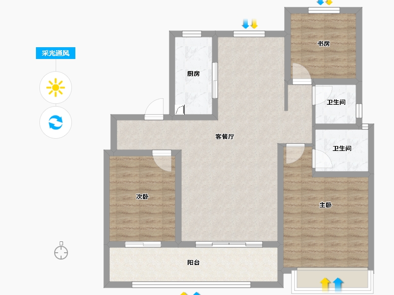 山东省-青岛市-玉兰璟园-94.00-户型库-采光通风