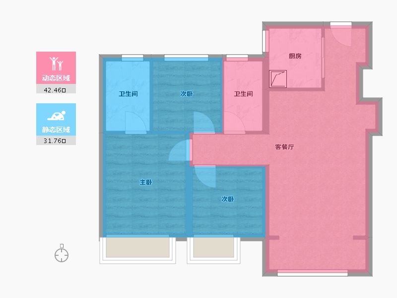 黑龙江省-哈尔滨市-昆仑时代中心-65.74-户型库-动静分区