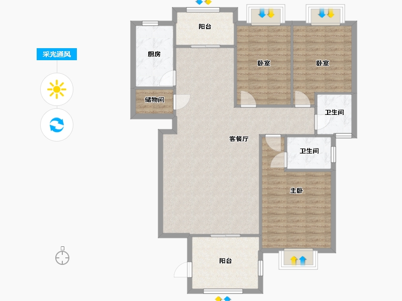 广东省-惠州市-汇川·滨江花园-110.00-户型库-采光通风