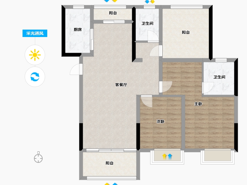 安徽省-蚌埠市-中南·观淮府-99.00-户型库-采光通风