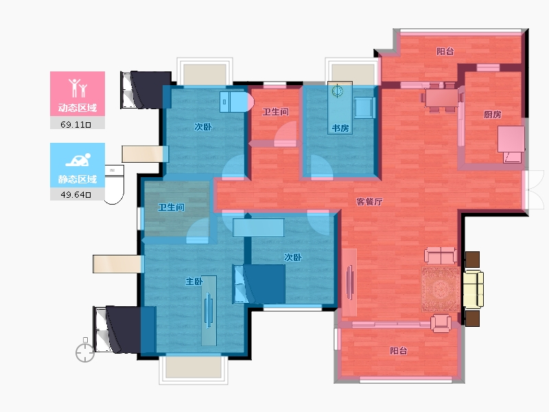 湖南省-长沙市-长房金阳府-104.00-户型库-动静分区