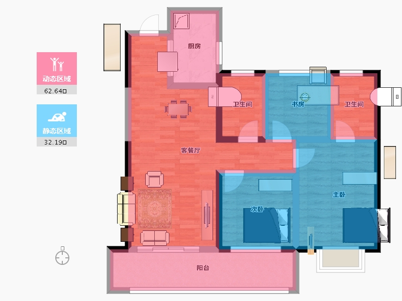 湖南省-长沙市-长房金阳府-82.85-户型库-动静分区