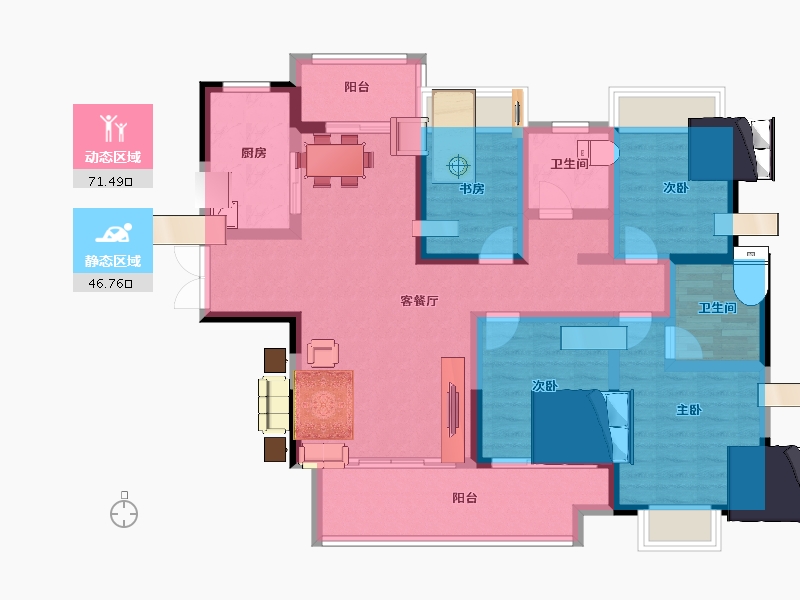 湖南省-长沙市-长房金阳府-104.01-户型库-动静分区