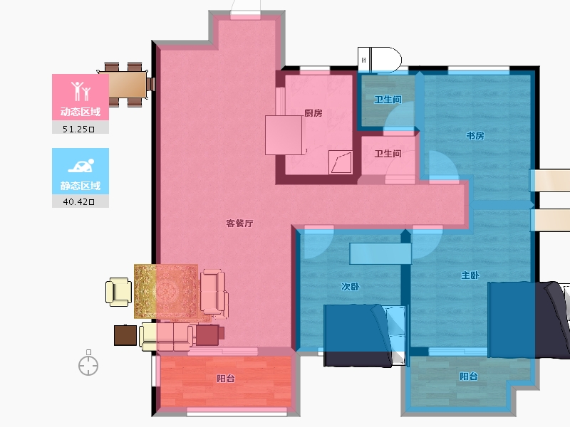 湖南省-长沙市-长房金阳府-79.94-户型库-动静分区