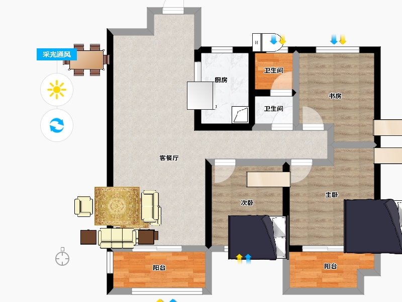 湖南省-长沙市-长房金阳府-79.94-户型库-采光通风