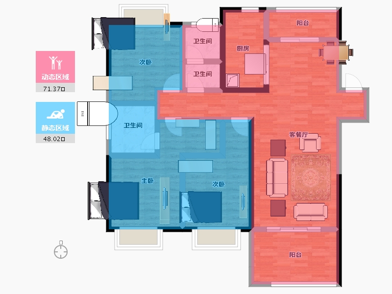 湖南省-长沙市-长房金阳府-104.75-户型库-动静分区