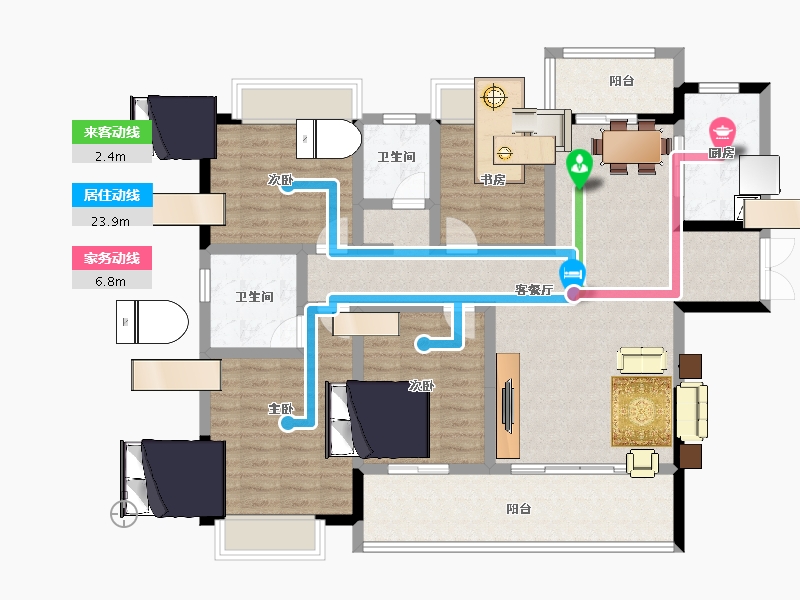 湖南省-长沙市-长房金阳府-114.75-户型库-动静线