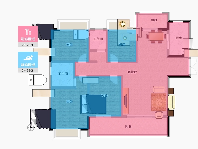 湖南省-长沙市-长房金阳府-114.75-户型库-动静分区