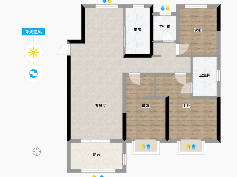 湖北省-咸宁市-福星城-锦悦府-104.82-户型库-采光通风