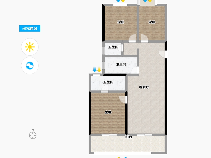 河南省-郑州市-华润置地润园-105.35-户型库-采光通风