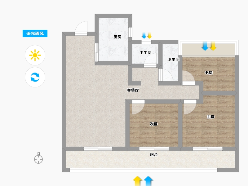 河南省-郑州市-招商时代锦宸-77.15-户型库-采光通风