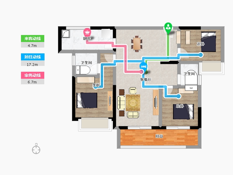 湖南省-长沙市-龙湖翠湖壹号-80.13-户型库-动静线