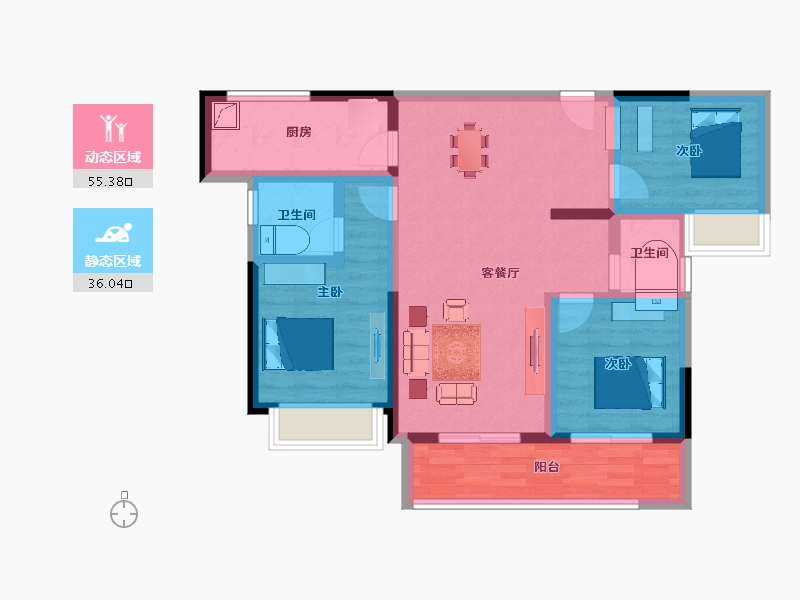 湖南省-长沙市-龙湖翠湖壹号-80.13-户型库-动静分区