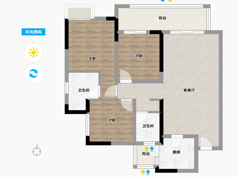 四川省-成都市-万达御湖龙湾-85.13-户型库-采光通风