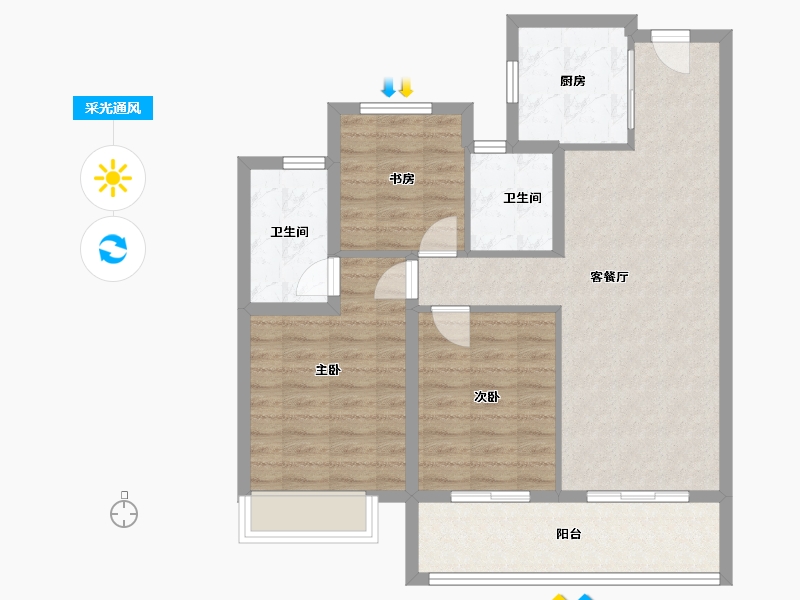 浙江省-台州市-滨江湖畔云邸-84.77-户型库-采光通风