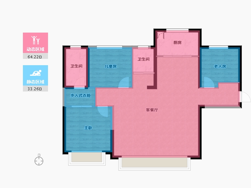 新疆维吾尔自治区-乌鲁木齐市-秦基高铁1号院-87.60-户型库-动静分区