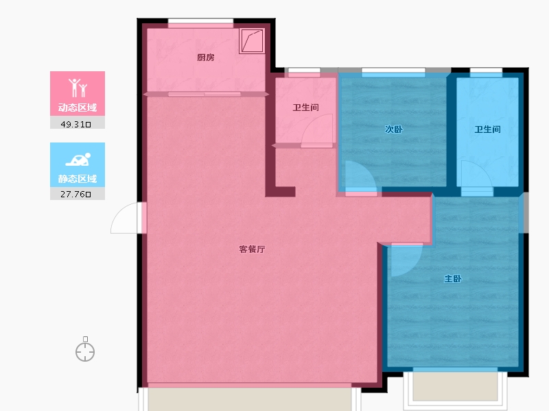 新疆维吾尔自治区-乌鲁木齐市-秦基高铁1号院-68.77-户型库-动静分区