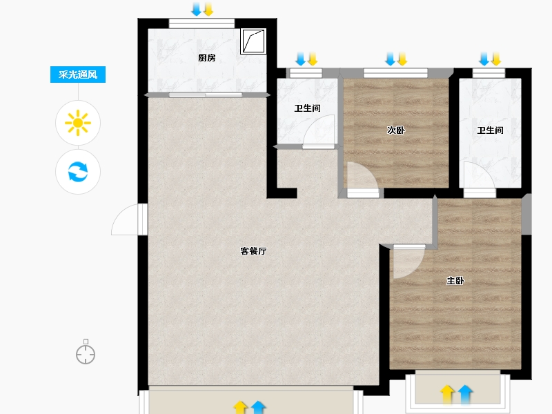 新疆维吾尔自治区-乌鲁木齐市-秦基高铁1号院-68.77-户型库-采光通风