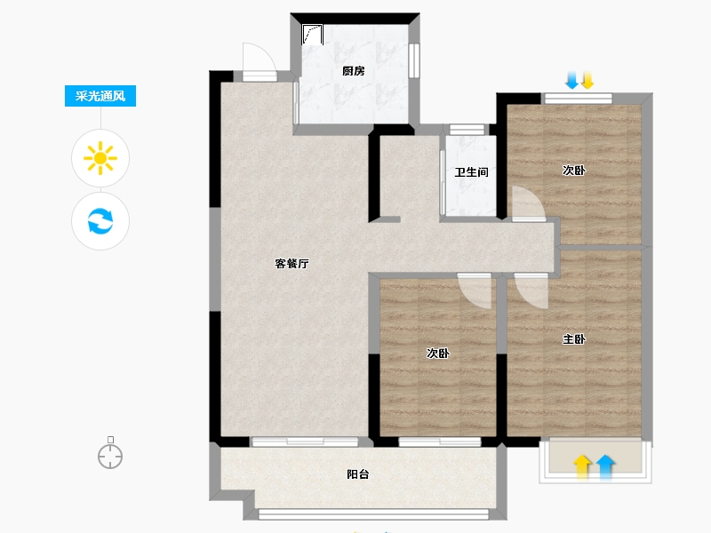 山东省-潍坊市-弘阳时光九樾-84.54-户型库-采光通风