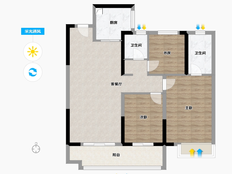 山东省-潍坊市-弘阳时光九樾-89.76-户型库-采光通风