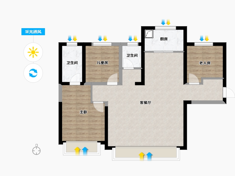 新疆维吾尔自治区-乌鲁木齐市-秦基高铁1号院-80.56-户型库-采光通风