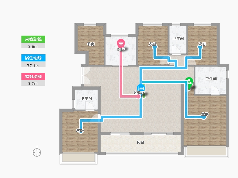 浙江省-台州市-滨江湖畔云邸-135.22-户型库-动静线