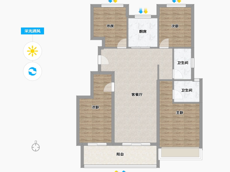 浙江省-台州市-滨江湖畔云邸-102.77-户型库-采光通风