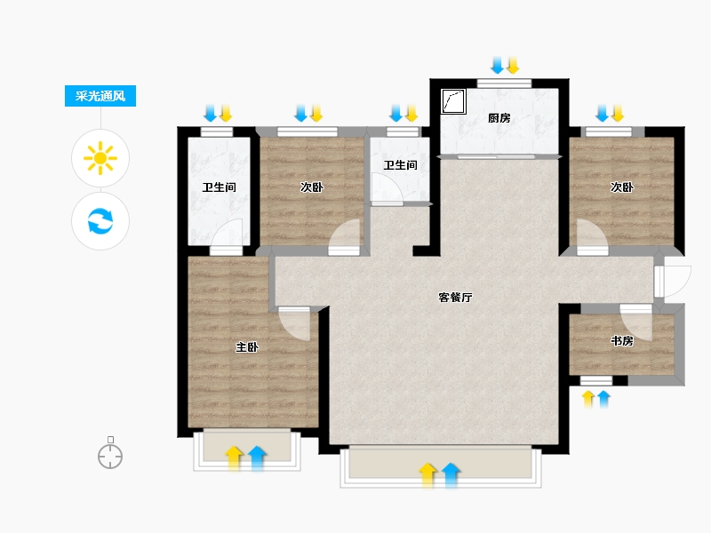 新疆维吾尔自治区-乌鲁木齐市-秦基高铁1号院-84.32-户型库-采光通风