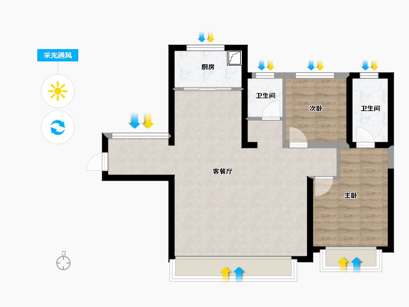 新疆维吾尔自治区-乌鲁木齐市-秦基高铁1号院-73.67-户型库-采光通风