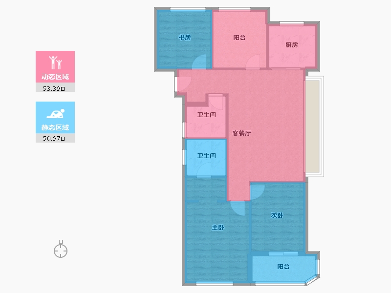 浙江省-台州市-滨江湖畔云邸-94.77-户型库-动静分区