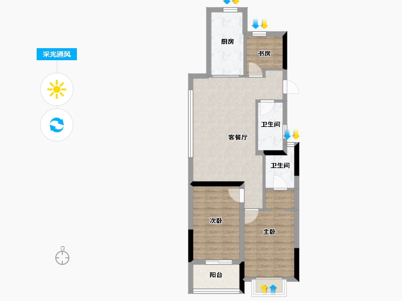 浙江省-杭州市-桃语春福里-70.40-户型库-采光通风