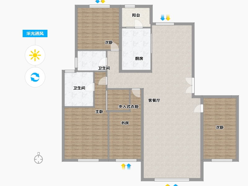 内蒙古自治区-鄂尔多斯市-瀚悦华府-185.00-户型库-采光通风