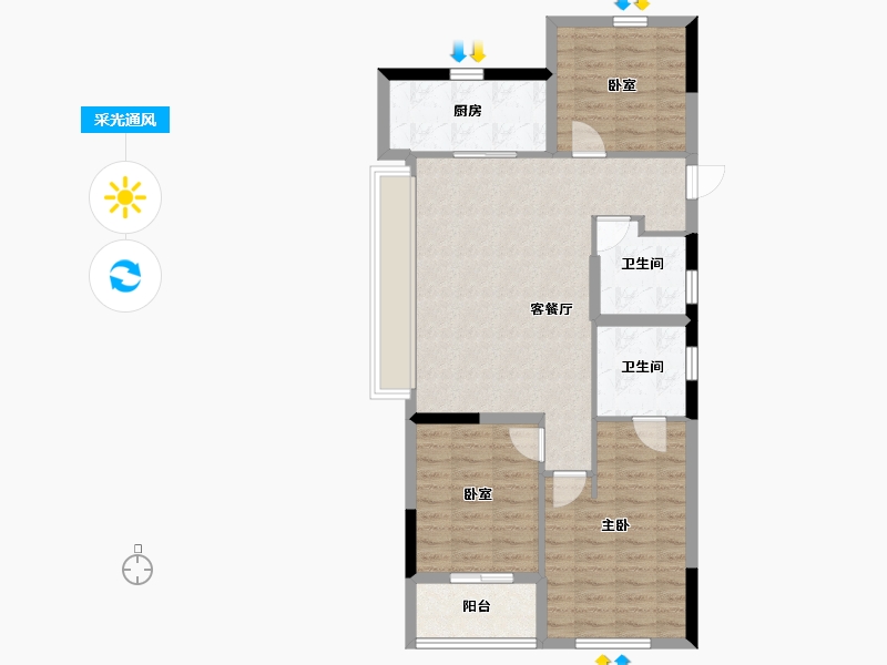 浙江省-杭州市-华景川云萃天和城-84.80-户型库-采光通风