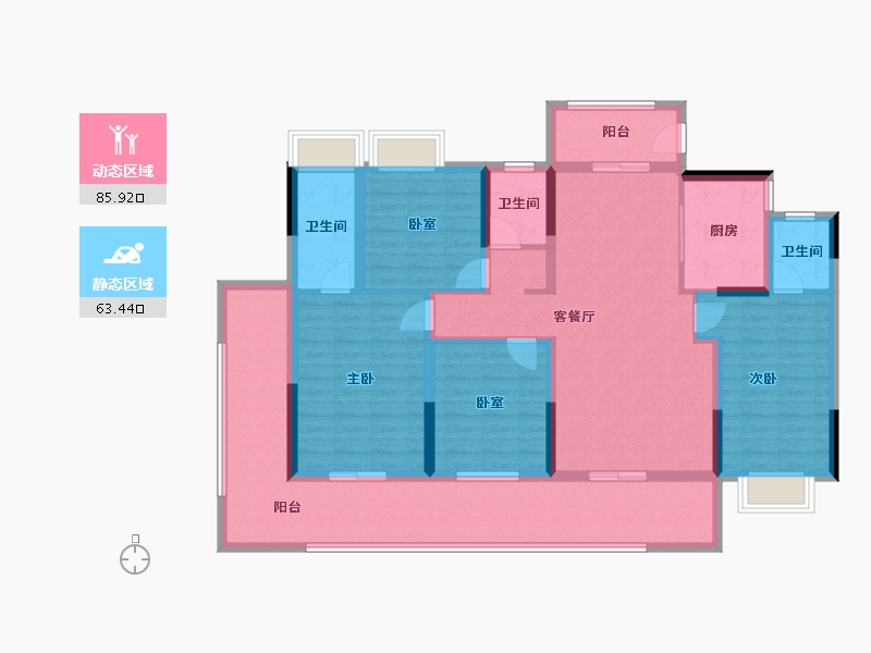 湖北省-潜江市-华滋上城潜江万达广场-132.80-户型库-动静分区