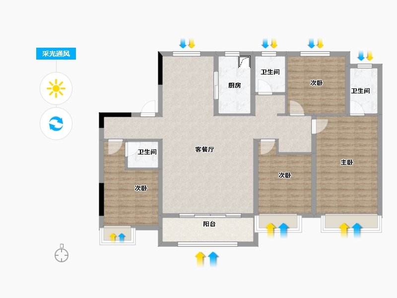 河南省-濮阳市-樱海铭筑-128.30-户型库-采光通风