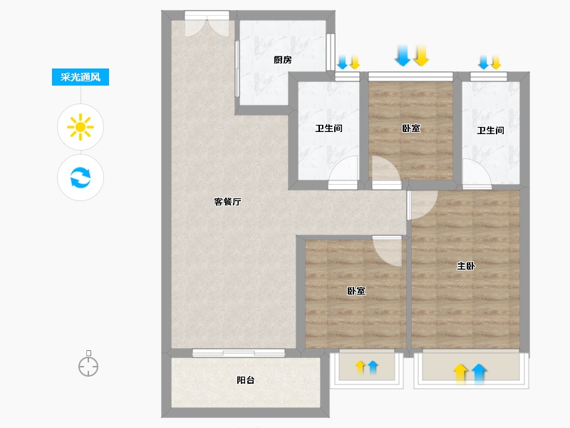 广东省-佛山市-灯湖首府-75.43-户型库-采光通风