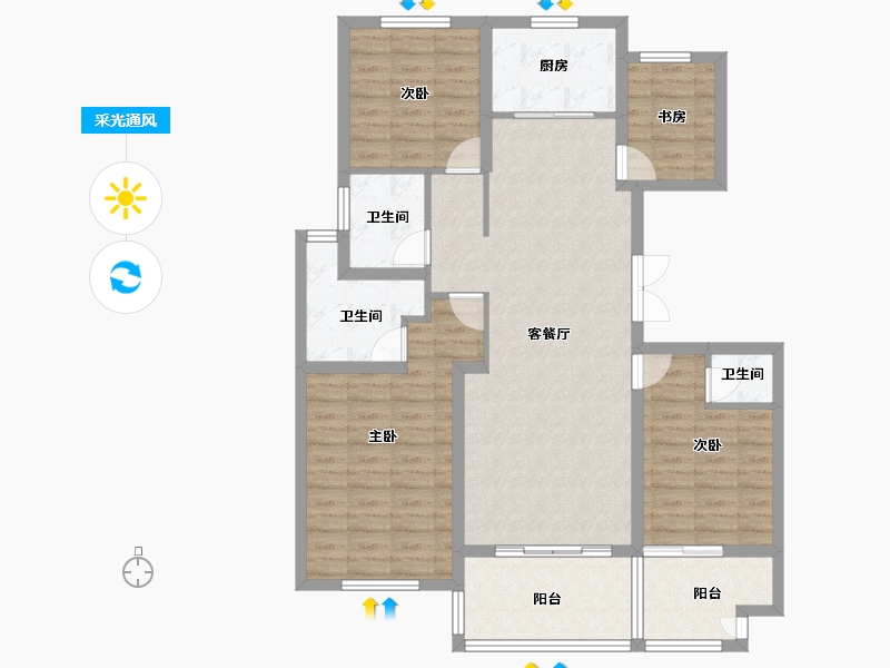 江苏省-镇江市-天怡瀚园-108.00-户型库-采光通风