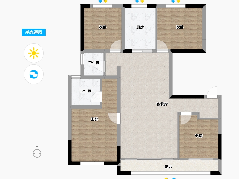 宁夏回族自治区-银川市-中环云熙府-100.73-户型库-采光通风