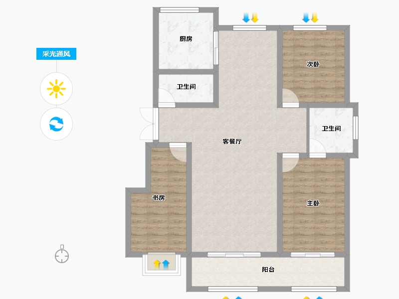 宁夏回族自治区-银川市-观湖名邸B区-100.00-户型库-采光通风