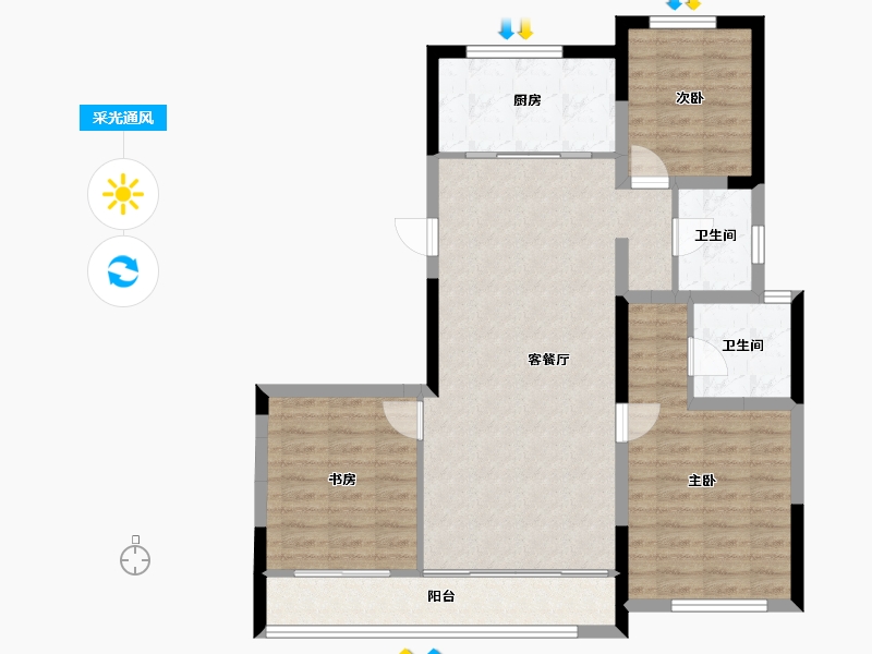 宁夏回族自治区-银川市-中环云熙府-92.63-户型库-采光通风