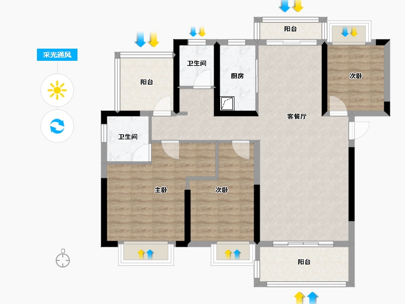 湖南省-永州市-公园壹号-102.64-户型库-采光通风